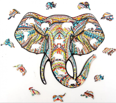 Puzzle din lemn, 150 piese in forma de animale, Model ELEFANT, 30x30, cutie lemn, +6 ani [1]