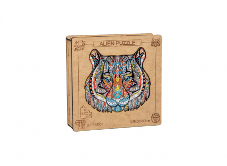 Puzzle din lemn - Puzzle din lemn, 150 piese in forma de animale, Model TIGRU, 30x30, cutie lemn, +6 ani