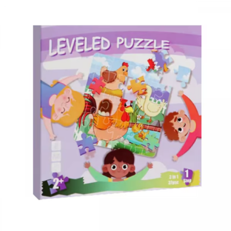 Puzzle magnetic - Puzzle magnetic 3 in 1, sub forma de carte, cu 3 nivele de dificultate, model animale de la ferma, 9-12-16 piese, +2ani