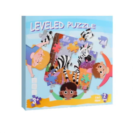 Puzzle magnetic - Puzzle magnetic 3 in 1, sub forma de carte, cu 3 nivele de dificultate, model animale salbatice, 12-16-20 piese, +3ani