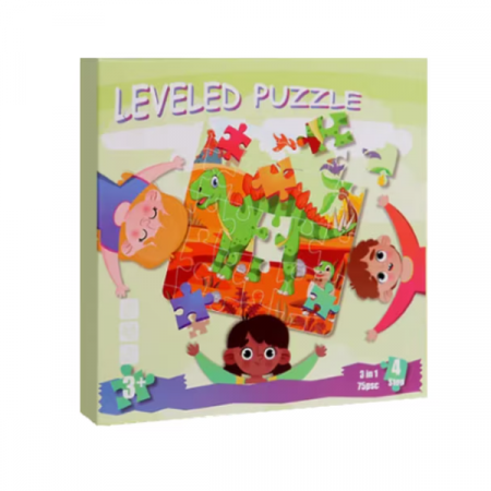 Puzzle magnetic - Puzzle magnetic 3 in 1, sub forma de carte, cu 3 nivele de dificultate, model dinozauri, 20-25-30 piese, +3ani