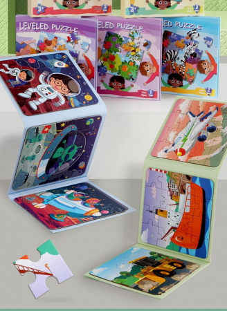 Puzzle magnetic 3 in 1, sub forma de carte, cu 3 nivele de dificultate, model traffic, 12-16-20 piese, +3ani [4]