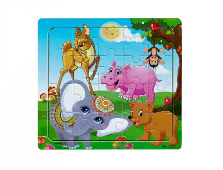 Puzzle din lemn - Puzzle pentru copii, 15x15 cm, model Animale, 20 piese, din lemn, +3ani