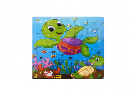 Puzzle pentru copii, 15x15 cm, model Broscuta, 20 piese, din lemn, +3ani