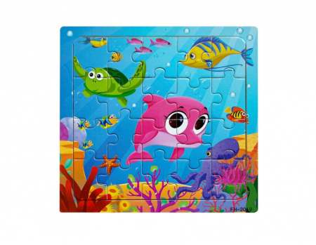 Puzzle pentru copii, 15x15 cm, model Ocean, 20 piese, din lemn, +3ani