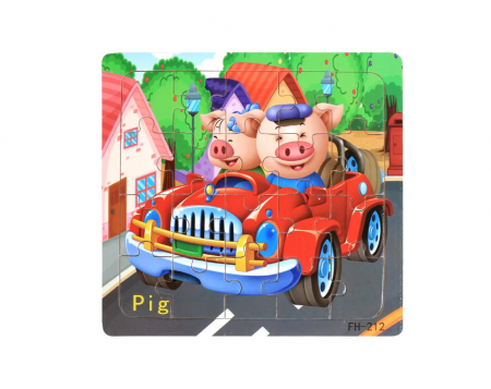 Puzzle din lemn - Puzzle pentru copii, 15x15 cm, model Purcelusi, 20 piese, din lemn, +3ani
