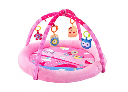 Jucarii bebe - Saltea de activitati pentru bebelusi, include 4 jucarii detasabile si posibilitatea de a adauga altele noi, margini inalte, roz