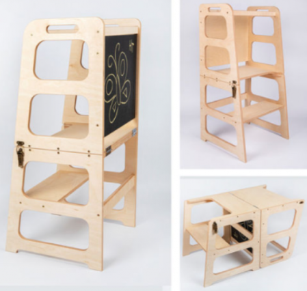 Scaun inaltator 3 in 1 cu tabla de scris, usor de transformat in masuta cu scaun, learning tower, din lemn, usor de curatat [7]