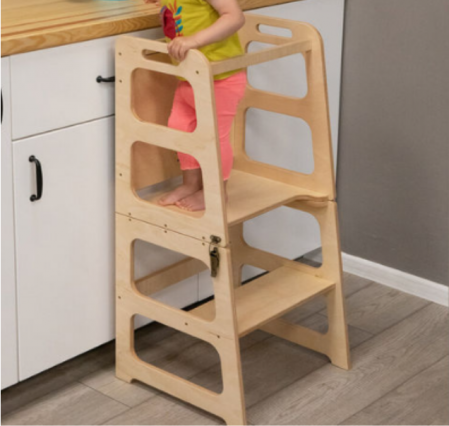 Scaun inaltator 3 in 1 cu tabla de scris, usor de transformat in masuta cu scaun, learning tower, din lemn, usor de curatat [4]