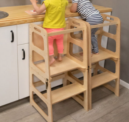 Scaun inaltator 3 in 1 cu tabla de scris, usor de transformat in masuta cu scaun, learning tower, din lemn, usor de curatat [5]