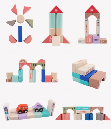 Set 115 cuburi de constructie din lemn "Orasul Meu",  contine puzzle Harta Urbana de 55x42cm [10]