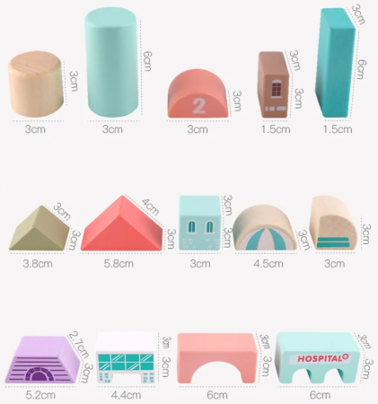 Set 115 cuburi de constructie din lemn "Orasul Meu",  contine puzzle Harta Urbana de 55x42cm [11]