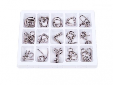 Set cu 15 puzzle-uri 3D din metal, joc de inteligenta, nivele de dificultate diferite, din 2 piese, +6ani [3]