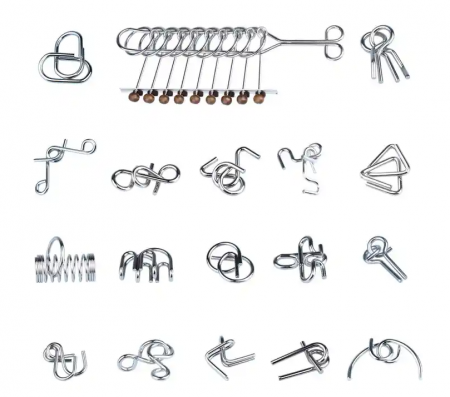 Set cu 18 puzzle-uri 3D din metal, joc de inteligenta, nivele de dificultate diferite, +6ani [1]