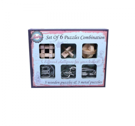 Set cu 6 puzzle-uri 3D din lemn si metal, joc de inteligenta, +6ani [8]
