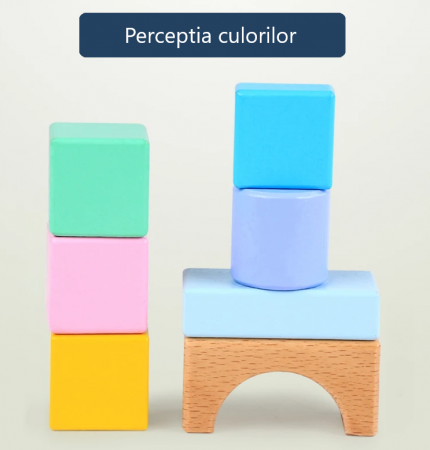 Set cuburi de constructie din lemn, contine puzzle 6 in 1 din lemn, culori pastel, 70 piese [10]