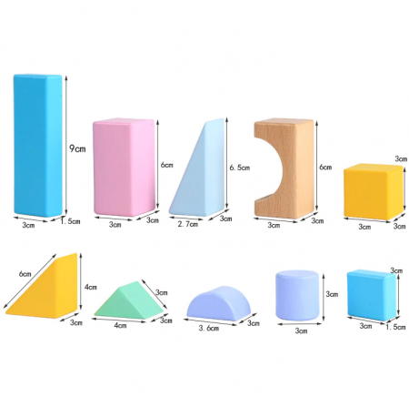 Set cuburi de constructie din lemn, contine puzzle 6 in 1 din lemn si saculet depozitare, culori pastel, 57 piese [10]