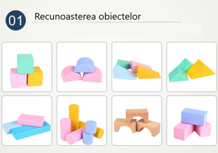 Set cuburi de constructie din lemn, contine puzzle 6 in 1 din lemn si saculet depozitare, culori pastel, 57 piese [5]