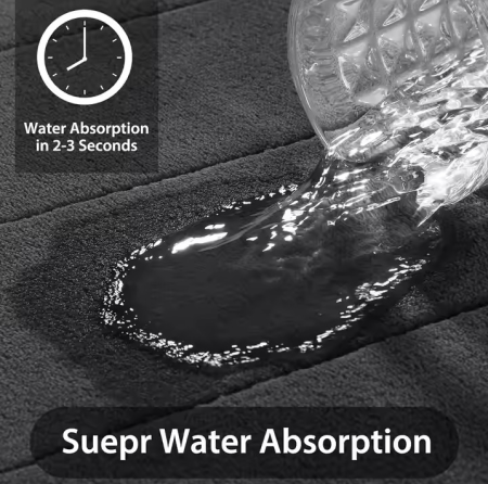 Set de covoare baie 3in1 Ælements, din spuma cu memorie, antiderapant, absoarbe apa, lavabil in masina de spalat, 60x50, 80x50, 120x50, Negru [2]