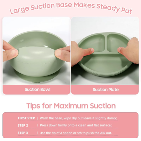 Set de hranire bebelusi 6 in 1 Ælements, din silicon fara BPA, contine Bol, Baveta Reglabila, Cana cu capac si pai, Farfurie, Lingura si Furculita, Verde [1]