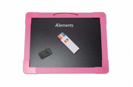 Tabla 2 in 1, din lemn, contine litere si cifre magnetice, marker, creta si burete de sters, agatatoare, roz, 43x33 cm [2]