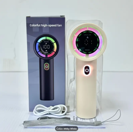 Ventilator de racire portabil Ælements®, cu ecran LCD, 100 de viteze, design compact, lumina RGB, baterie 3000mAh, milky-white [5]