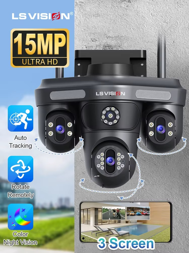 Camera Supraveghere LS-WL340, Wi-Fi, 5 MP, 3 lentile, Vedere nocturna, Rotire Din Aplicatie, Rezistenta La Apa IP 66 [4]
