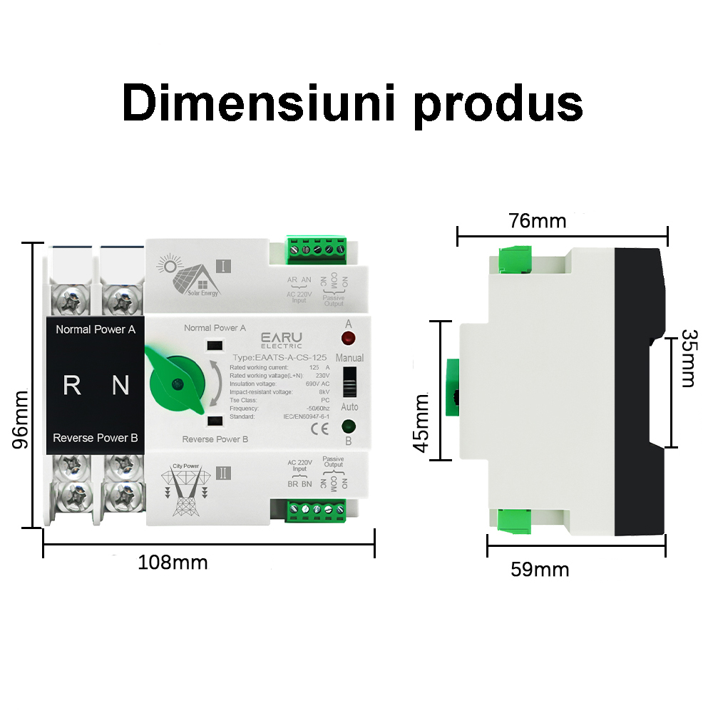 Comutator transfer automat ATS Dual Power EARU 2P 125A sina DIN [8]