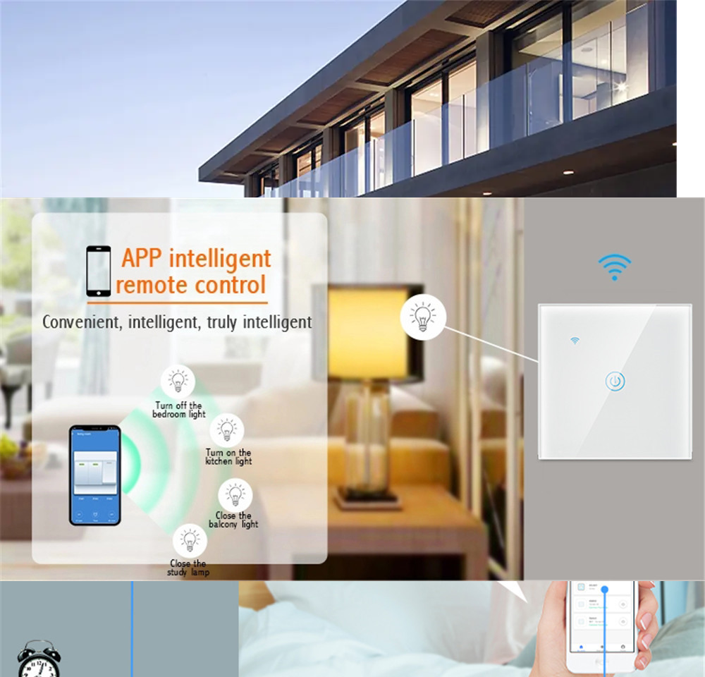 Intrerupator inteligent cu touch Open, Wi-Fi, fara nul, 1 canal, 5A, sticla securizata, Tuya, Smart Life, compatibil Amazon Alexa / Google Assistant [2]