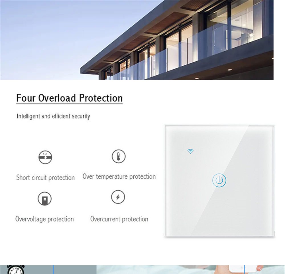 Intrerupator inteligent cu touch Open, Wi-Fi, fara nul, 1 canal, 5A, sticla securizata, Tuya, Smart Life, compatibil Amazon Alexa / Google Assistant [7]