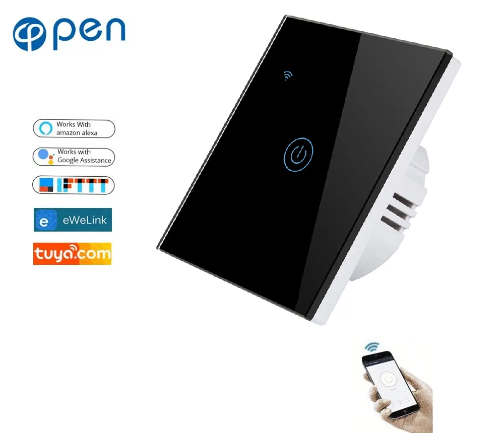 Intrerupator inteligent cu touch Open, Wi-Fi, fara nul, 1 canal, 5A, sticla securizata, Tuya, Smart Life, compatibil Amazon Alexa / Google Assistant [10]