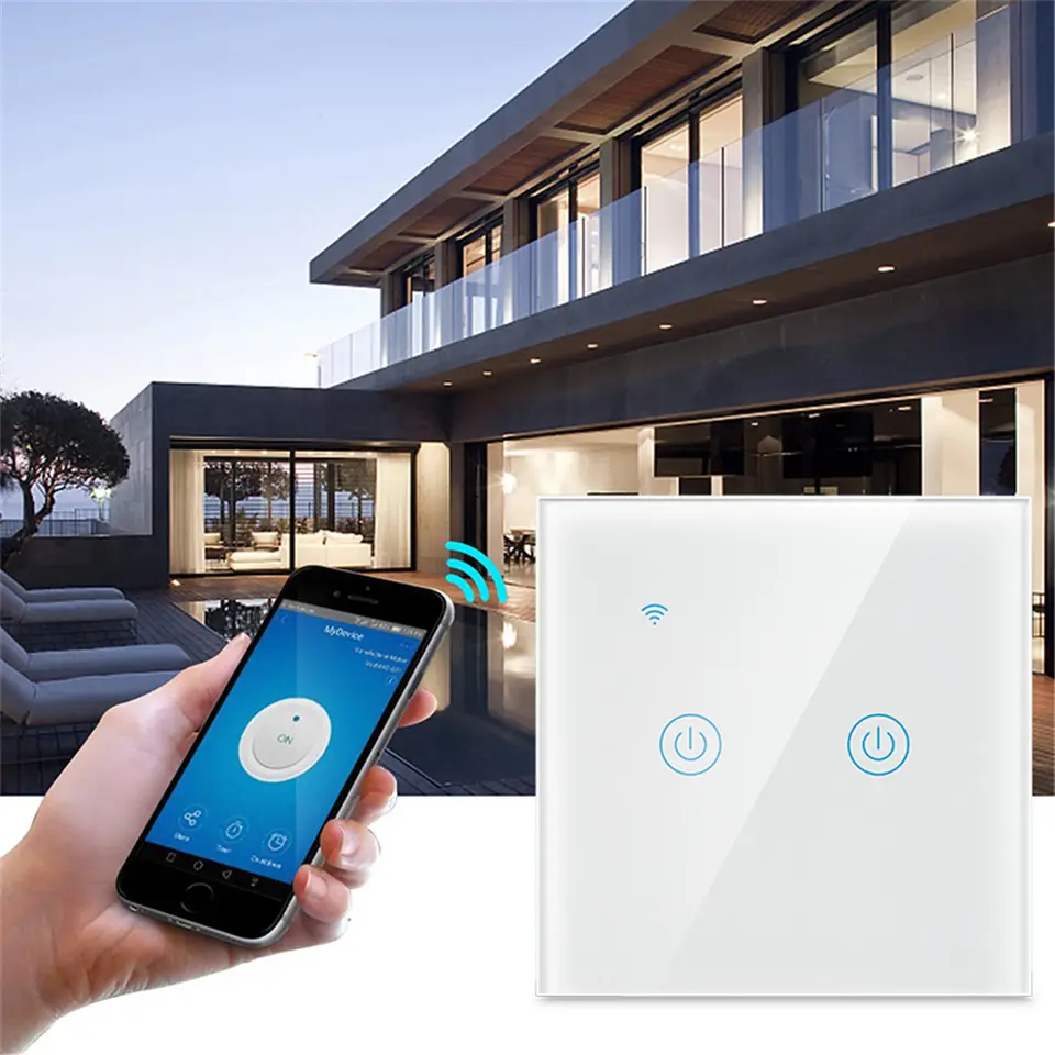 Intrerupator inteligent cu touch Open, Wi-Fi, fara nul, 2 canale, 10A, sticla securizata, Tuya, Smart Life, compatibil Amazon Alexa / Google Assistant [3]