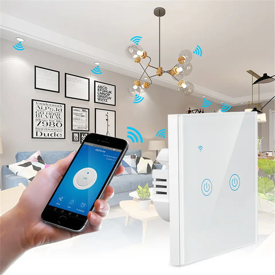Intrerupator inteligent cu touch Open, Wi-Fi, fara nul, 2 canale, 10A, sticla securizata, Tuya, Smart Life, compatibil Amazon Alexa / Google Assistant [2]