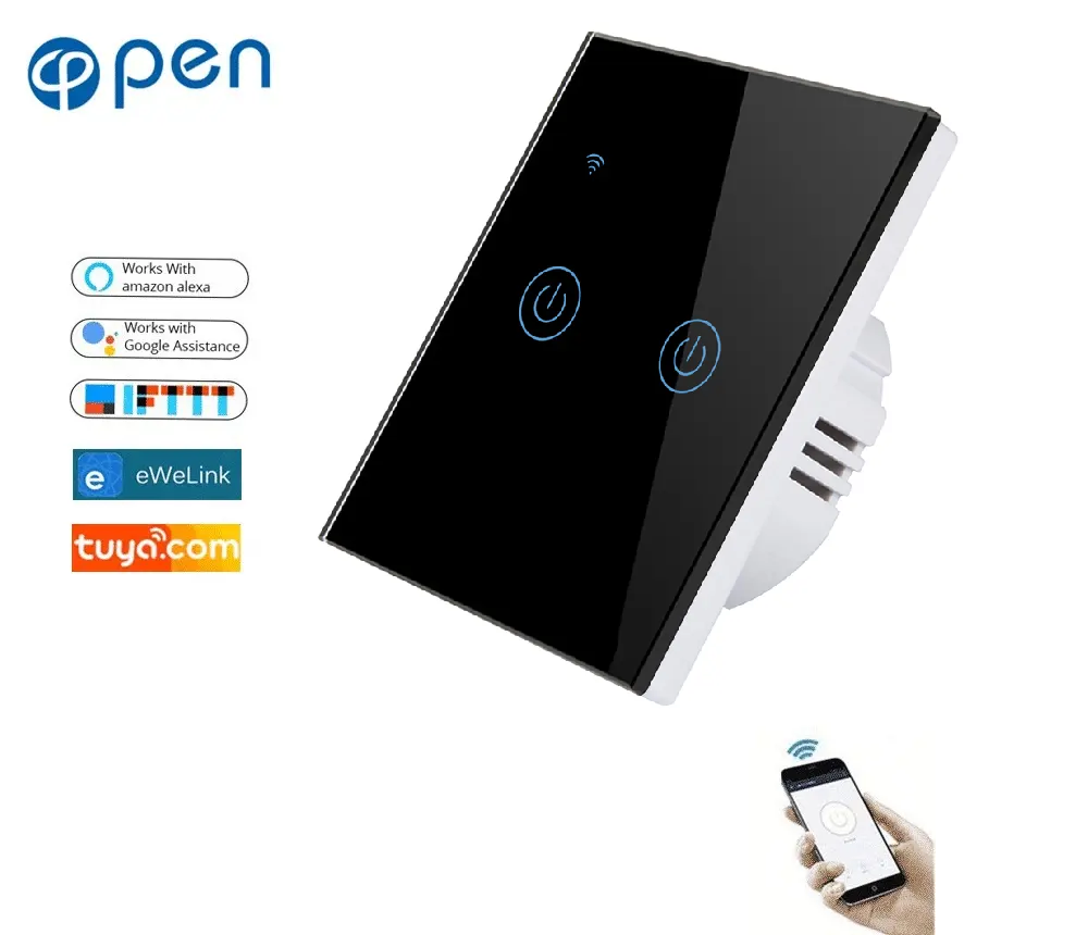 Intrerupator inteligent cu touch Open, Wi-Fi, fara nul, 2 canale, 10A, sticla securizata, Tuya, Smart Life, compatibil Amazon Alexa / Google Assistant [2]