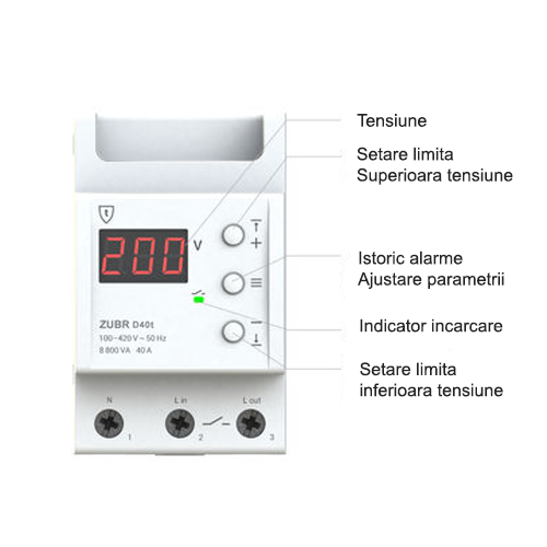 Releu de tensiune monofazat cu protectie termica ZUBR, D32t, 32A, afisaj LED, montaj DIN [2]
