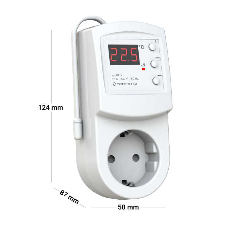 Termostat digital Terneo RZ - 16A/230V, montaj în priză, control încălzire/răcire (0-30°C), temporizator 99h, protecție copii, Alb [3]