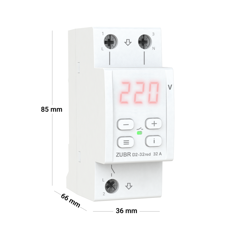 Releu de protectie tensiune monofazat ZUBR, D2-40 RED, 40A, 2P, afisaj LED, montaj DIN [4]