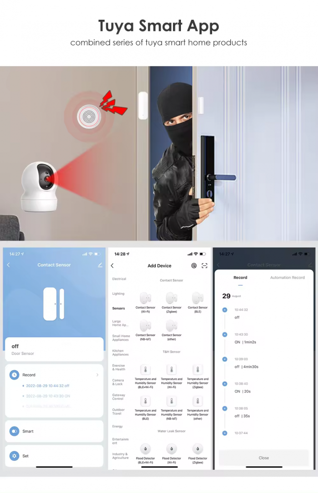 Senzor inteligent Tuya pentru usi si ferestre,notificare usa deschisa, aplicatie de mobil Tuya Smart, Alexa si Google Assistant [9]