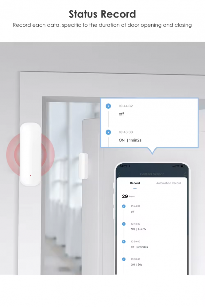 Senzor inteligent Tuya pentru usi si ferestre,notificare usa deschisa, aplicatie de mobil Tuya Smart, Alexa si Google Assistant [8]