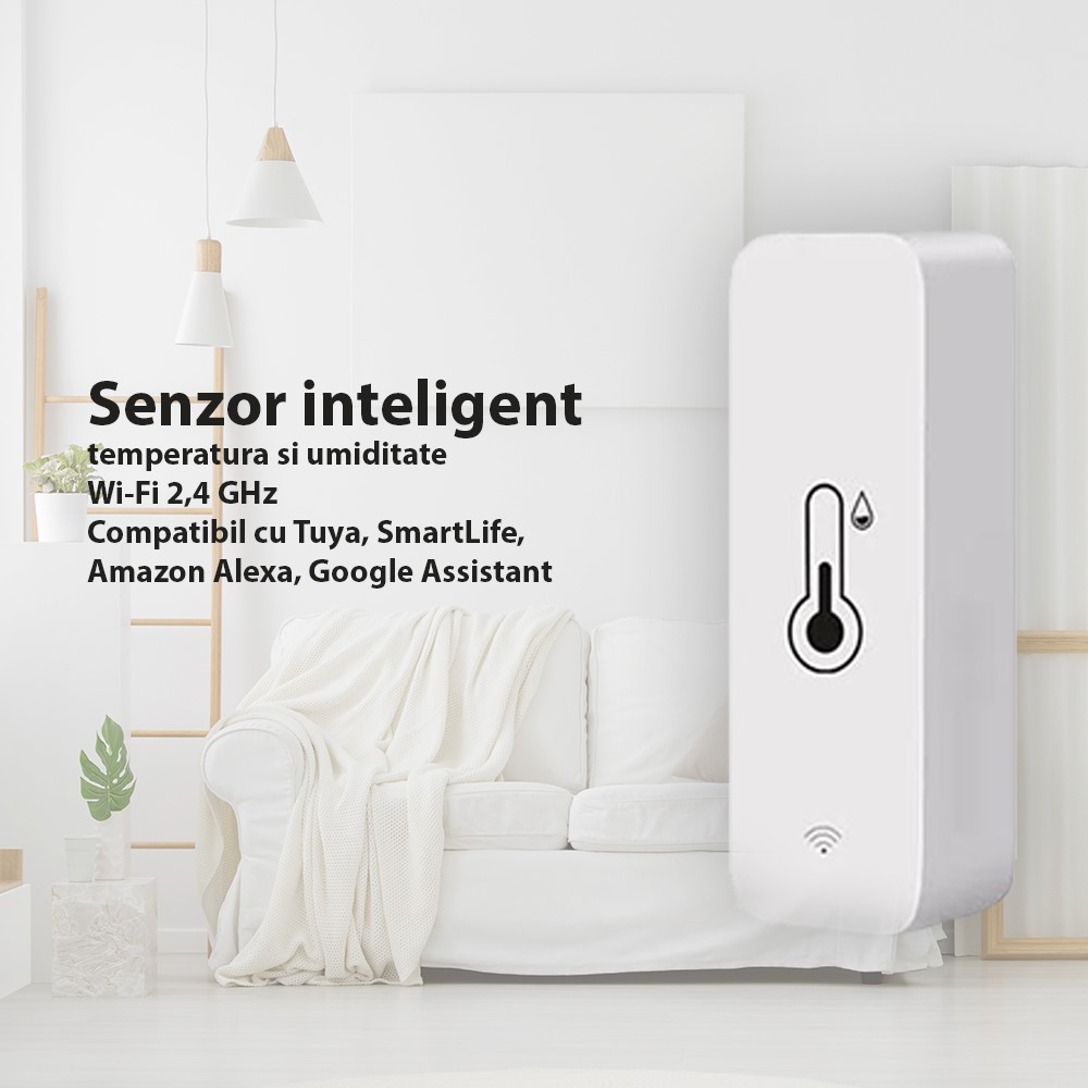 Senzor inteligent de temperatura si umiditate, higrometru, Wi-Fi 2,4 GHz, Compatibil cu Tuya, SmartLife, Amazon Alexa, Google Assistant [3]