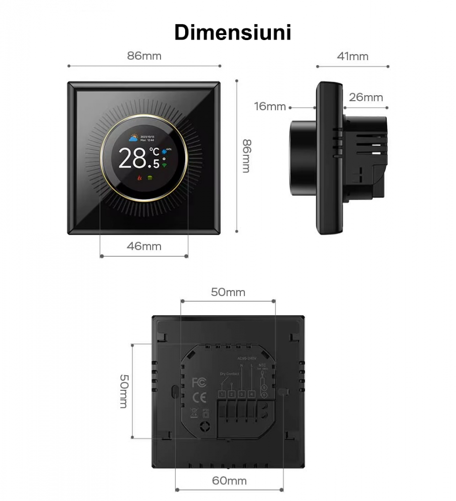 Termostat Smart Wi-Fi  pentru încălzire în pardoseală model 1439 WTC, Display Color, Control din Aplicație / Buton Rotativ [2]