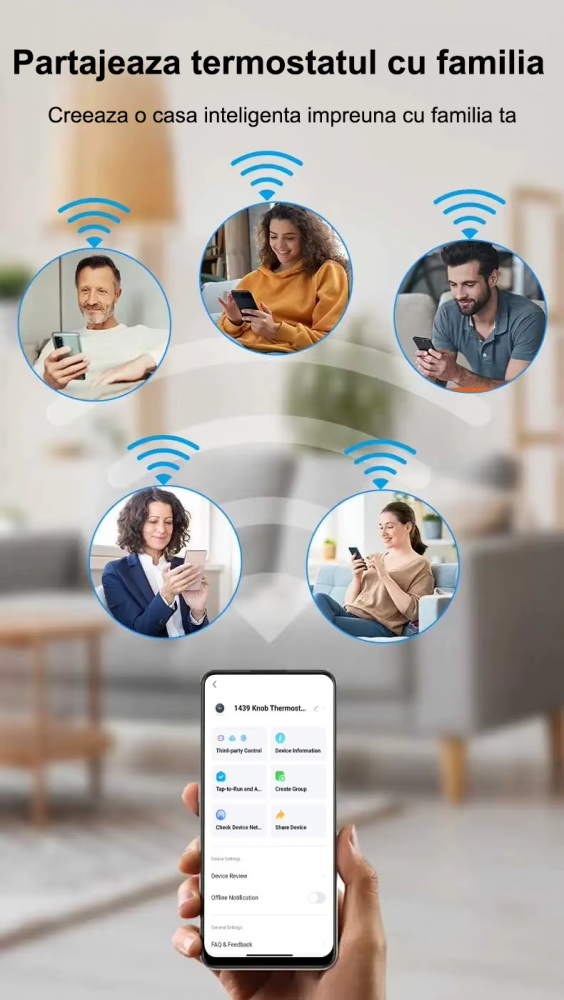 Termostat Smart Wi-Fi  pentru încălzire în pardoseală model 1439 WTC, Display Color, Control din Aplicație / Buton Rotativ [6]