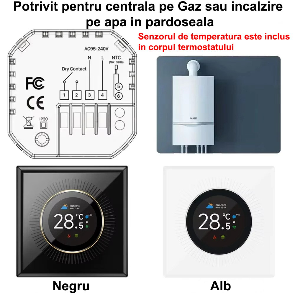 Termostat Smart Wi-Fi  pentru încălzire în pardoseală model 1439 WTC, Display Color, Control din Aplicație / Buton Rotativ [9]