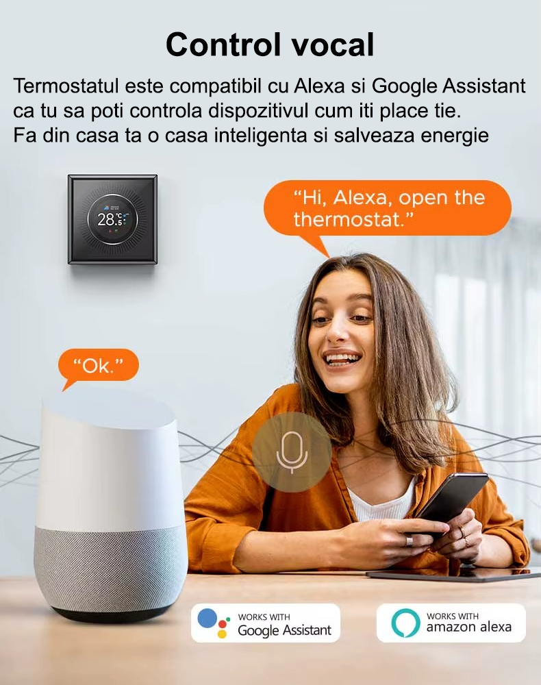 Termostat Smart Wi-Fi  pentru încălzire în pardoseală model 1439 WTC, Display Color, Control din Aplicație / Buton Rotativ [4]