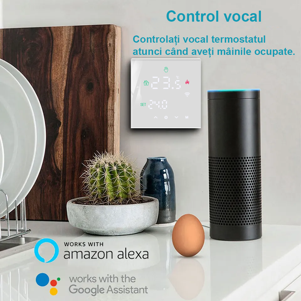 Termostat inteligent WIFI, 16A, incalzire prin pardoseala pe gaz sau electrica, control aplicatie TUYA, SMART LIFE ecran LCD, control vocal, diverse programe de functionare, Alb [4]