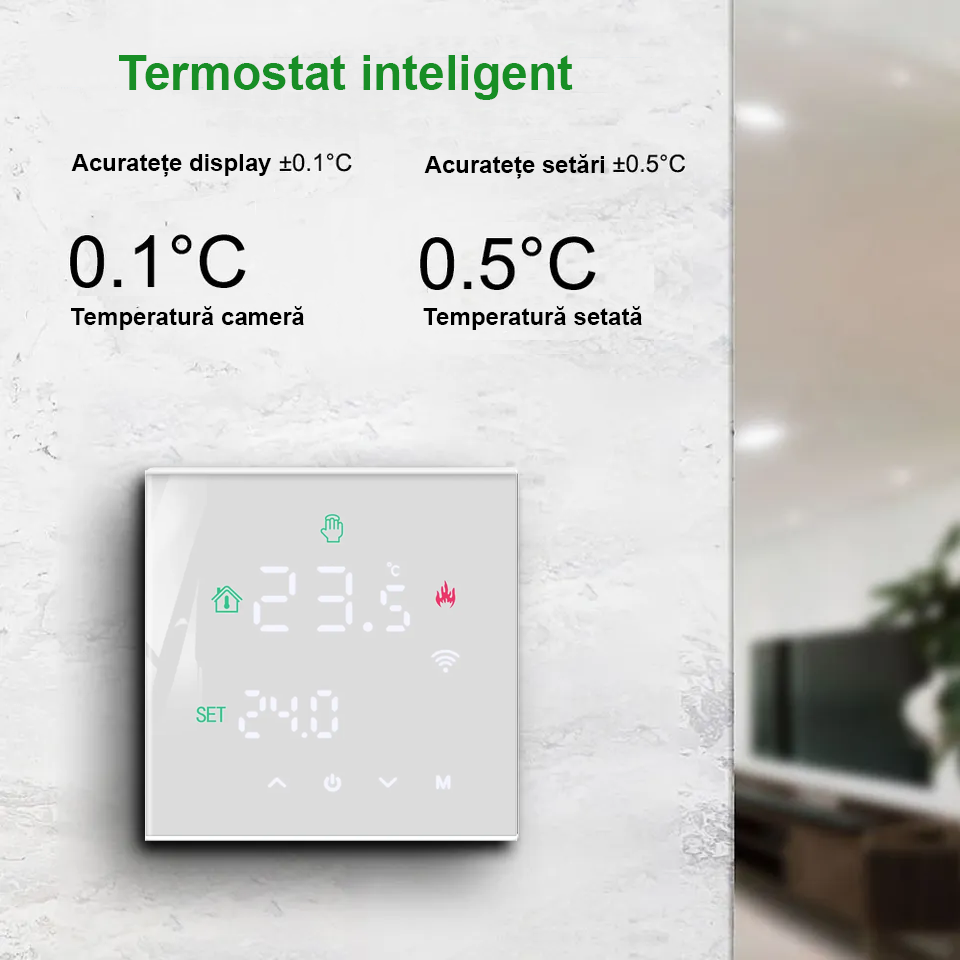 Termostat inteligent WIFI, 16A, incalzire prin pardoseala pe gaz sau electrica, control aplicatie TUYA, SMART LIFE ecran LCD, control vocal, diverse programe de functionare, Alb [3]