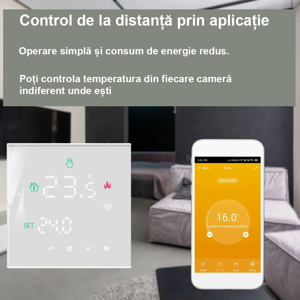 Termostat inteligent WIFI, 16A, incalzire prin pardoseala pe gaz sau electrica, control aplicatie TUYA, SMART LIFE ecran LCD, control vocal, diverse programe de functionare, Alb [5]
