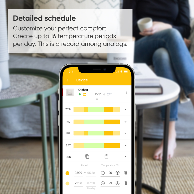 Termostat Smart Wi-Fi Terneo SX - 16A/3000VA, Montaj în doză de aparat, Control prin Aplicație + Vocal (Google Home), Geofencing, pentru Încălzire Pardoseală [5]