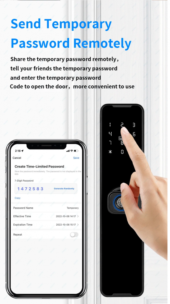 Yala inteligenta, aplicatie telefon, control de la distanta, citire amprenta, alarma efractie, impermeabila, functionare intre -25 si 60 grade, model TY200, Negru [13]