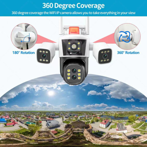 Camera Supraveghere Nuvikon IPC360-CAM-10X, Wi-Fi, 4 MP, 4 lentile, Vedere nocturna, Rotire Din Aplicatie, Rezistenta La Apa IP 66 [1]